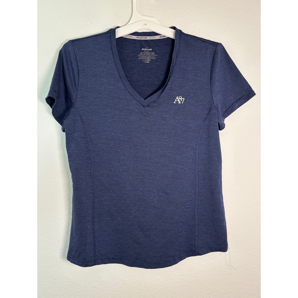 Aeropostale Sport Womens Navy Blue Heather V-Neck Activewear T-Shirt Large A87